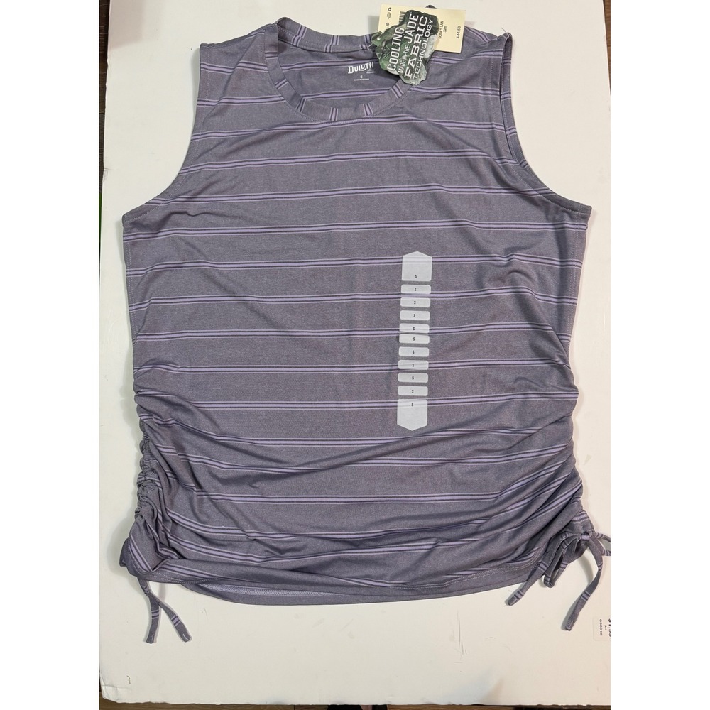 Duluth Trading Co Womens Cooling Jade Striped Ruched Side Tank Top Purple S